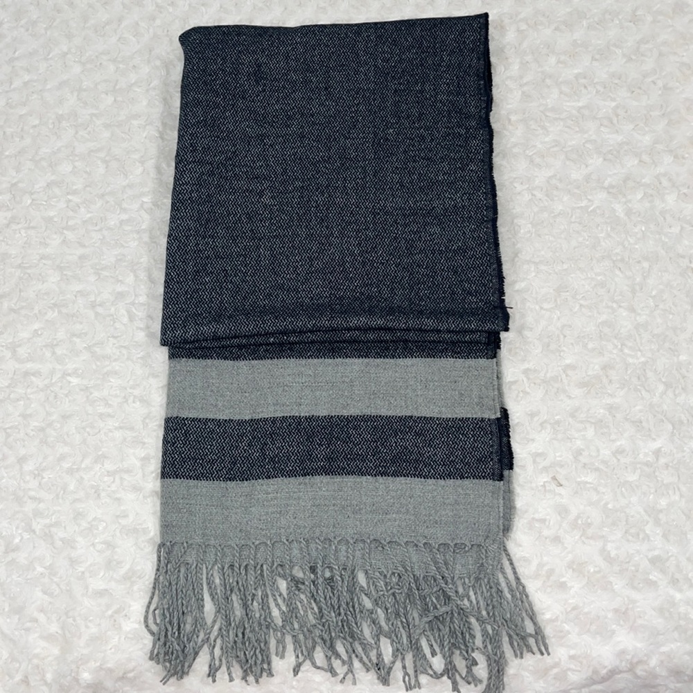 💕5 for $20 GOODFELLOW & Co. Striped Scarf Navy & Gray With Fringe EUC